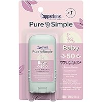 Coppertone Pure and Simple Baby Sunscreen Stick SPF 50, Zinc Oxide Mineral Sunscreen for Babies, Tear Free, Water Resistant, Broad Spectrum SPF 50 Sunscreen, 0.49 Oz Stick