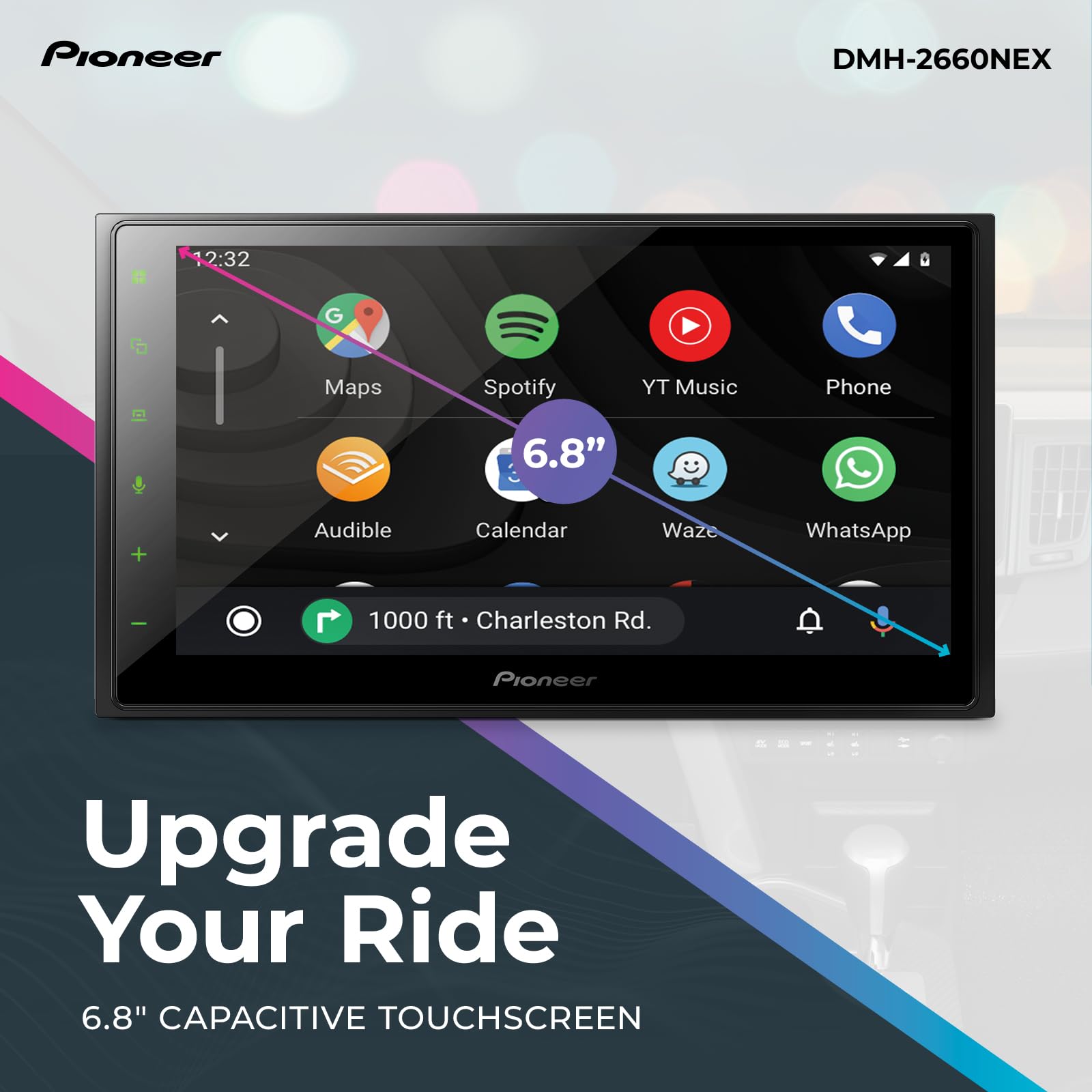 Pioneer DMH-2660NEX Digital Multimedia Receiver, with Apple CarPlay, Android Auto , Amazon Alexa via the Pioneer Vozsis App, Bluetooth and Backup Camera Compatibility, 6.8” Capacitive Touchscreen