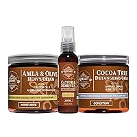 Qhemet Biologics L.O.C. Method Collection for High Porosity Hair - Includes Cocoa Tree Detangling Ghee, Castor & Moringa Softening Serum, Amla & Olive Heavy Cream - 3-Piece Haircare Set