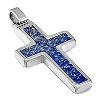Personalized Tungsten Polished Carbide Lapis Lazuli Inlay Cross Stainless Steel Pendant 24