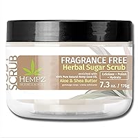 HEMPZ Sugar Body Scrub - Fragrance Free - All Natural Exfoliating Shea Butter, Sugar, and Salt - For Women, Men, and Teens - 7.3 fl oz