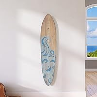 HeadWaters Wooden Surfboard Growth Chart - Kids' Room & Playroom Decor with Wall-Mounted - Wood w/Blue Wave Color (9.5