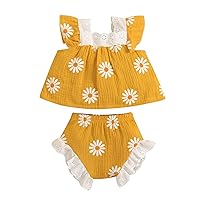 Muddy Girl Baby Newborn Infant Baby Girls Summer Sleeveless Lace Linen Cotton Daisy Floral T Shirts (Yellow, 0 Months)