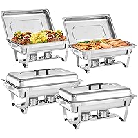 Chafing Dish Buffet Set - 4 Pack, 8 Quart Stainless Steel Chafer Buffet Servers and Warmers Set with Folding Frame for Weddings, Parties, Banquets, and Catering Eventst