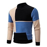 Men's Sweater Crewneck Pullover Long Sleeve Color Block Cable Knit Warm Chunky Winter Jumper Sweaters