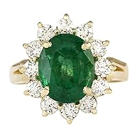 4.33 Carat Natural Green Emerald and Diamond (F-G Color, VS1-VS2 Clarity) 14K Yellow Gold Luxury Engagement Ring for Women Exclusively Handcrafted in USA