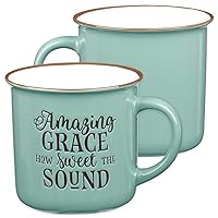 Christian Art Gifts Ceramic Camp Style Coffee & Tea Mug for Men and Women 13 oz Minty Green Mug Inspirational Hymn - Amazing Grace - Microwave and Dishwasher Safe Novelty Drinkware