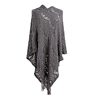 Female Crochet Openwork Irregular Tassel Pullover Sweater Mid Length Hollow Solid Cape Sweater Poncho Knit Pullover