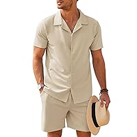 COOFANDY Mens Two Piece Outfits Sets Casual Button Down Short Sleeve Shirt and Shorts Beach Outfits Sets