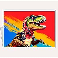 Assortment All Occasion Greeting Cards, Matte White,Animals Surfers Pop Art, (8 Cards) Size A6 105 x 148 mm 4.1 x 5.8 in #11 (Velociraptor Animal Surfer 0)