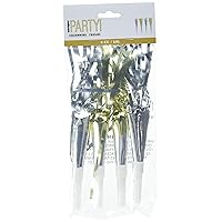 Unique Elegant Silver & Gold Foil Party Horns - 4 Count | Celebration Noisemakers for Festive Occasions and Events