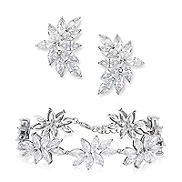 SWEETV 3pcs Bridal Earrings Bracelets for Wedding, Brides, Women, Prom, Silver