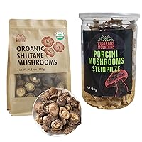VIGOROUS MOUNTAINS USDA Organic Dried Shiitake Mushrooms and Porcini Mushrooms 3oz for Cooking