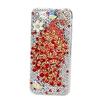 STENES iPod Touch Case - 3D Handmade Sparkly Crystal Design Bling Cover Hybrid Drop Bumper Protection Case With Retro Bows Anti Dust Plug - Luxury Peacock Flowers/Red