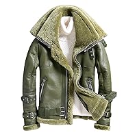 Shearling Coat Men's Short Double Layer Lapel Leather Motorcycle Jacket Winter Fashion Outerwear