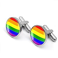 LGBTQ+ Cufflinks - Rainbow Gay Pride Flag Silver Cuff Link Set w/Box - 288-SRC