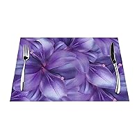 Woven Placemats for Dining Table Set of 4, Purple Lily Flowers Place Mats Washable Non-Slip Table Mats, Reusable Thick Easy to Clean Placemat for Kitchen Home Decor, 12x18 Inch