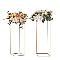 VEVOR 2PCS 31.5inch/80cm High Wedding Flower Stand, Metal Vase Column Geometric Centerpiece Stands, Gold Rectangular Floral Display Rack for T-Stage Events Reception, Party Decoration Home