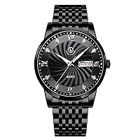 Luxuria Watches Luxury Watch for Men Black Stainless Steel Analog Quartz Wrist Watch with Black Dial Waterproof Dress Watch Classic Fashion Business Watches for Men, black, Business, fashion, dressy,