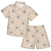 visesunny Toddler Boys 2 Piece Outfit Button Down Shirt and Short Sets Cute French Bulldog Boy Summer Outfits