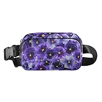 Purple Flowers Fanny Pack for Women Men Belt Bag Crossbody Waist Pouch Waterproof Everywhere Purse Fashion Sling Bag for Running Hiking Workout Travel