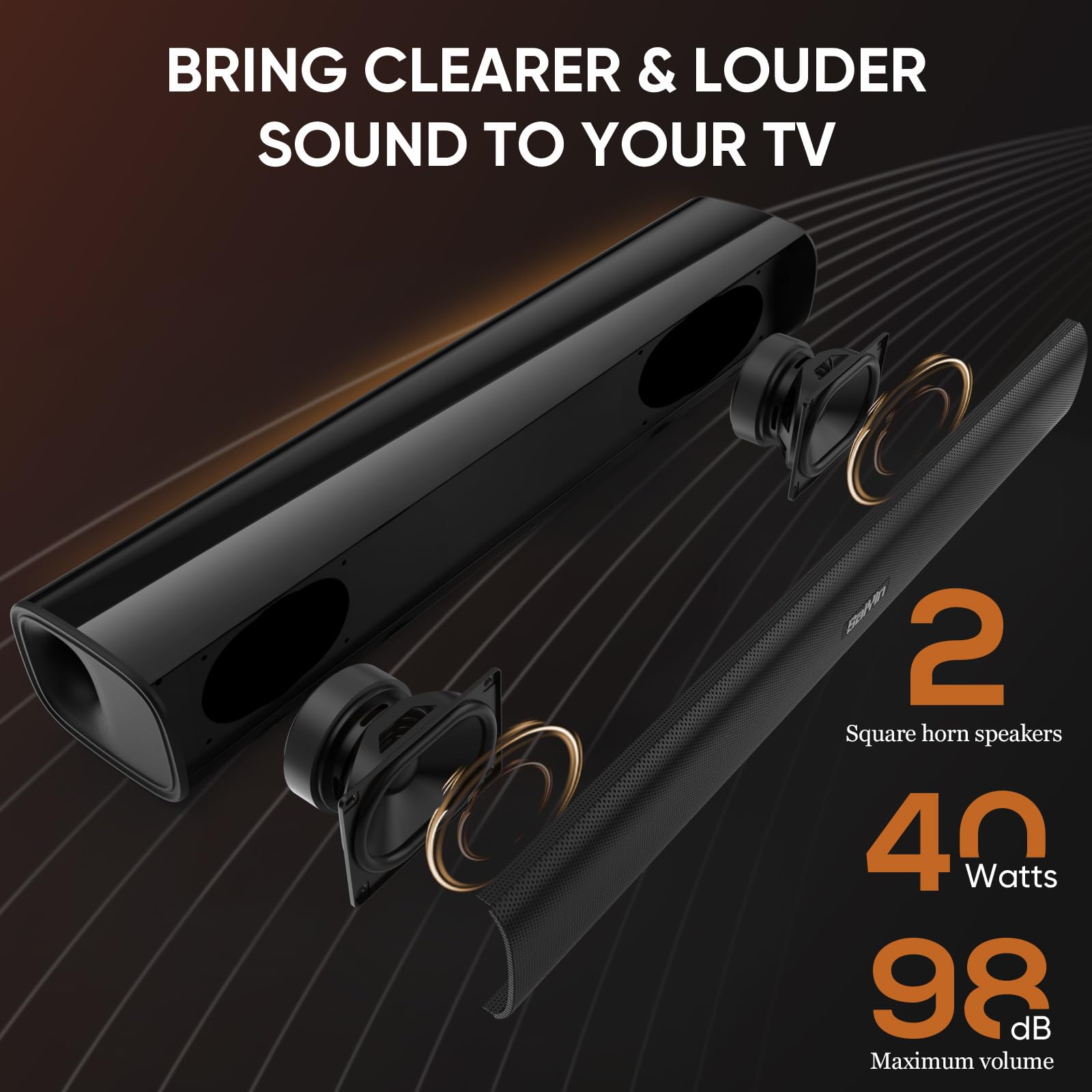 Saiyin Sound Bars for TV, 40 Watts Small Soundbar for TV,Surround Sound System TV Sound Bar Speakers with Bluetooth/Optical/AUX Connection for PC/Gaming/Projectors,17inch