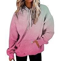 Women's Hoodie Sweatshirt Gradient Oversized Sweatshirt With Pocket Long Sleeve Drawstring Trendy Pullover Tops