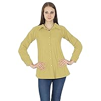 Casual Long Sleeves Boho Top for Women Shirt Collar Solid Summer Cotton Tunic Tops Light Beige
