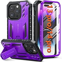 FNTCASE for iPhone 14-Pro Phone Case: for iPhone 13 Pro Cases | Military Grade Drop Proof Protection Mobile Cover with Kickstand | Matte Textured Rugged Shockproof TPU | Protective Sturdy - Purple