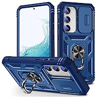 Case Compatible for Samsung Galaxy A52 4G/5G, Hard PC and Soft TPU Material Anti-Fall Mobile Phone Protective Case Built-in 360° Rotate Ring Stand & Slide Camera Cover Royal Blue