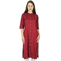 Bimba Pintuck Style Kurta Button Down Rayon Long Kurti For Women 3/4 Sleeve Casual Tunic