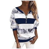 XJYIOEWT Plus Size Tops for Women Short Sleeve Vneck Pullover Sleeve Sweatshirt Zip Striped Floral Blouse Long Stitchin
