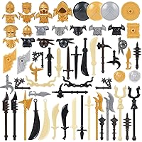 64Pcs Medieval Knight Weapon Package Accessories Set. Includes Armor. Helmet. Shield. Amulet. Suitable for Mini Figures. (Medieval Weapons)