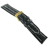 22mm BROS Genuine Crocodile Glossy Dark Navy Blue Watch Band Long