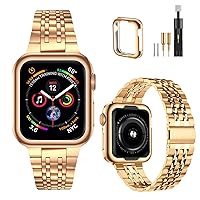 MioHHR Compatible with Apple Watch band 38mm 40mm, Solid Stainless Steel Metal Strap for iWatch Series 6 5 4 3 2 1 SE (Rose Gold,38/40 mm)