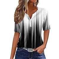 Summer Tops for Women 2024 Short Sleeve V Neck Y2k Tops Printing Button Down Blouses Loose Summer Tunic Tops