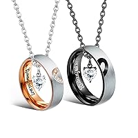ZELORES Matching Necklaces For Couples Pendant Necklace For Women Men Matching Promise Rings Pendant Set Stainless Steel Couple Necklace For Him And Her Anniversary Valentine's Day Jewelry Gift