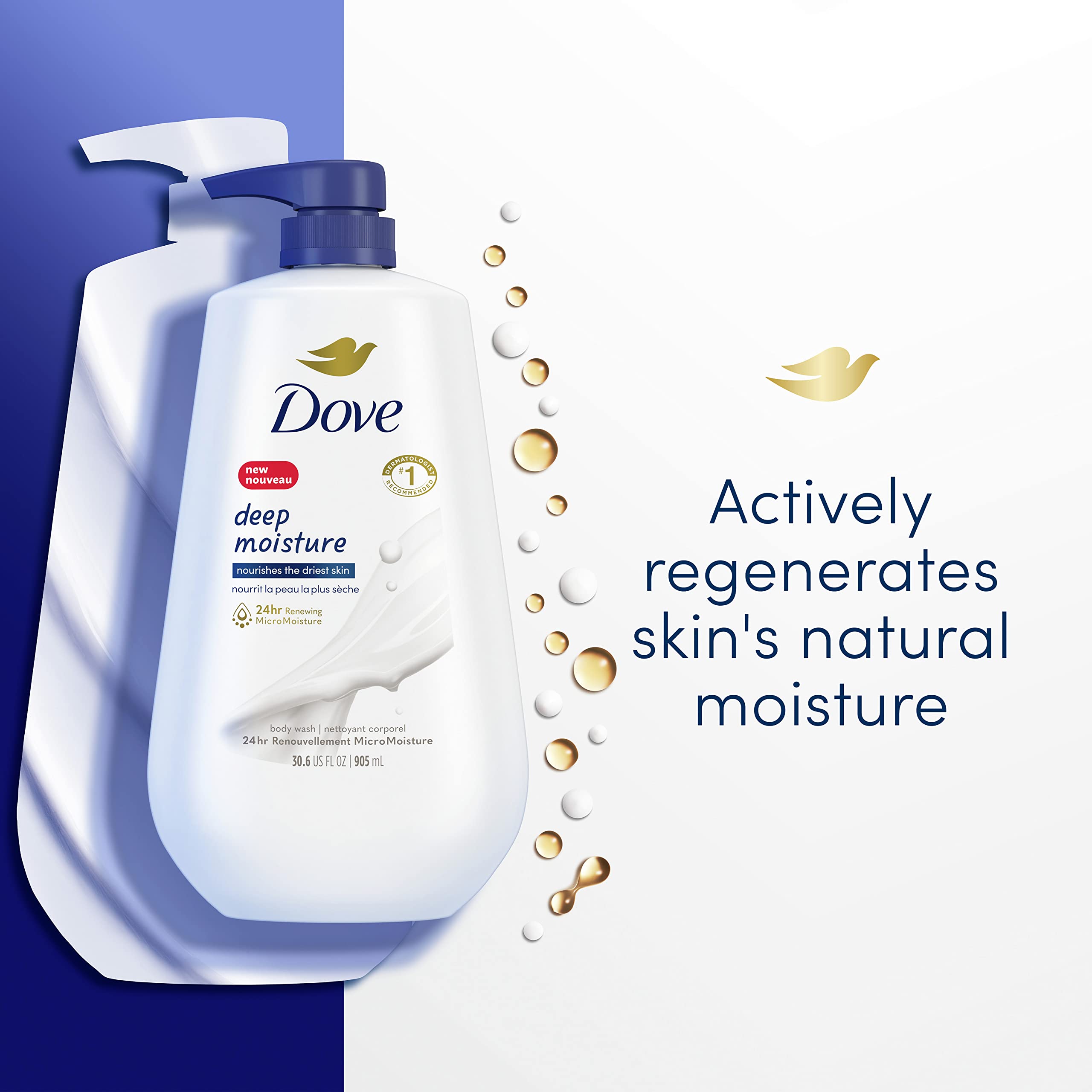 Dove Body Wash with Pump Deep Moisture 3 Count For Dry Skin Moisturizing Skin Cleanser with 24hr Renewing MicroMoisture Nourishes The Driest Skin 30.6 oz