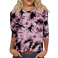 Trendy Tops for Women 2024 Round Neck 3/4 Sleeve Fashion Floral Tees Spring Summer Basic Casual T-Shirts Tunic