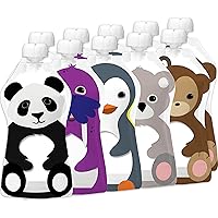 Reusable Baby Food Pouches for Toddlers | BPA Free Plastic, Food Safe, Freezer Safe | Refillable for Applesauce Yogurt & Puree Squeeze Pouch | 10 pack | 5oz | Assorted Animals