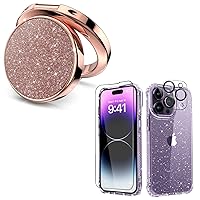 MIODIK Bundle - for iPhone 14 Pro Max Case Clear Glitter + Phone Ring Holder (Rose Gold), with 9H Tempered Glass Screen Protector + Camera Lens Protector, Protective Shockproof for Women
