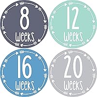 Pregnancy Weekly Belly Growth Stickers - Baby Bump Belly Stickers - Maternity Week Sticker - Pregnant Expecting Photo Prop Keepsake - Expectant Mom Gift - Arrows (Blue/Grey)