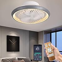 Qiaomao LED Ceiling Light with Fan, Modern 360° Rotation Ceiling Fans with Lighting, App Remote Control, 72 W Dimmable Timer Lamp with Fan for Bedroom, Light Fan, Grey, 49 cm