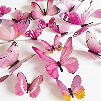 Butterfly Wall Decals 48PCS 3D Butterflies Decor Removable Mural Sticker Wall Art Home Decoration Kid Girl Bedroom Bathroom Baby Room Nursery Classroom Office Party (Pink)