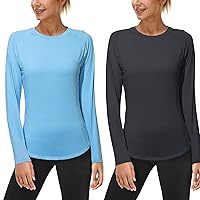 (Size:S) 2 Pack Womens Long Sleeve UV Sun Shirts UPF 50+ Workout Swim Rash Guard Tops