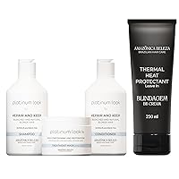 AMAZONICA BELEZA Platinum Hair Care Trio & Blindagem Hair Leave-in Complete Hair Protection and Nourishment for Silky, Shiny Blonde Locks, Preventing Damage Seasonal Changes 10. Oz & 2 Oz