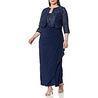 Alex Evenings Women's Plus-Size Lace Bolero Jacket Dress with Side Ruched Skirt