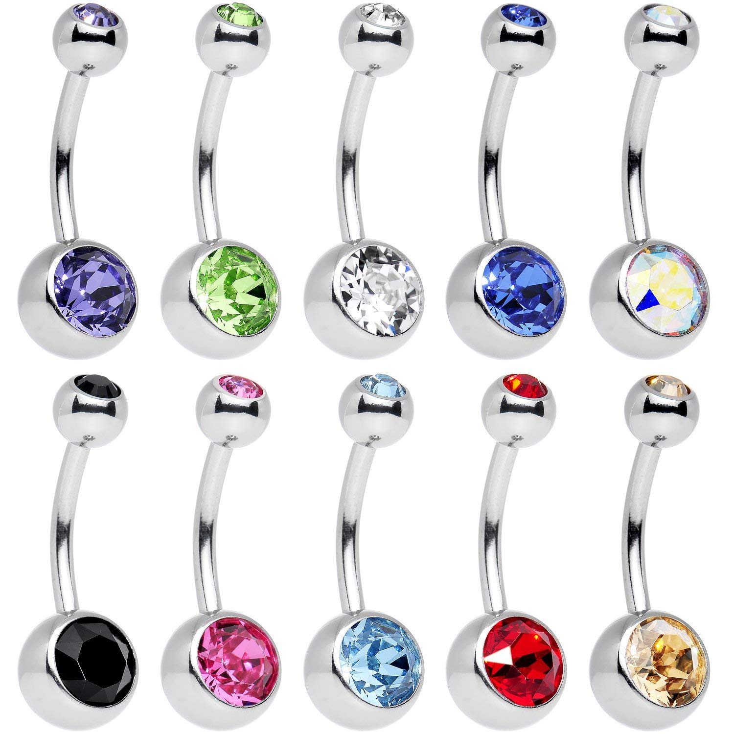 15 PCS Assorted Colors Belly Button Ring Surgical steel Hypoallergenic Lead and Nickel Free,14 Gauge navel piercing body jewelry