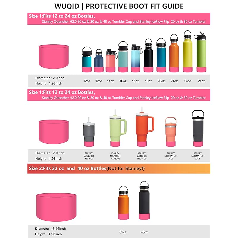WUQID Protective Silicone Boot Sleeve for 12oz-40oz Sport Flask/Stanley  Water Bottles Tumbler Anti-Slip Bottom Sleeve Cover for All Water Bottles  Bottom Width of 2.83&3.56in Fits 12oz to 24 oz Bottles Clear
