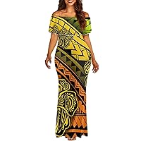 JooMeryer Womens American Samoa Polynesian Mermaid Dress One Shoulder Short Sleeve Bodycon Dresses